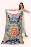 An image of the Powder Folk Floral Print Scarf - Winter Ice