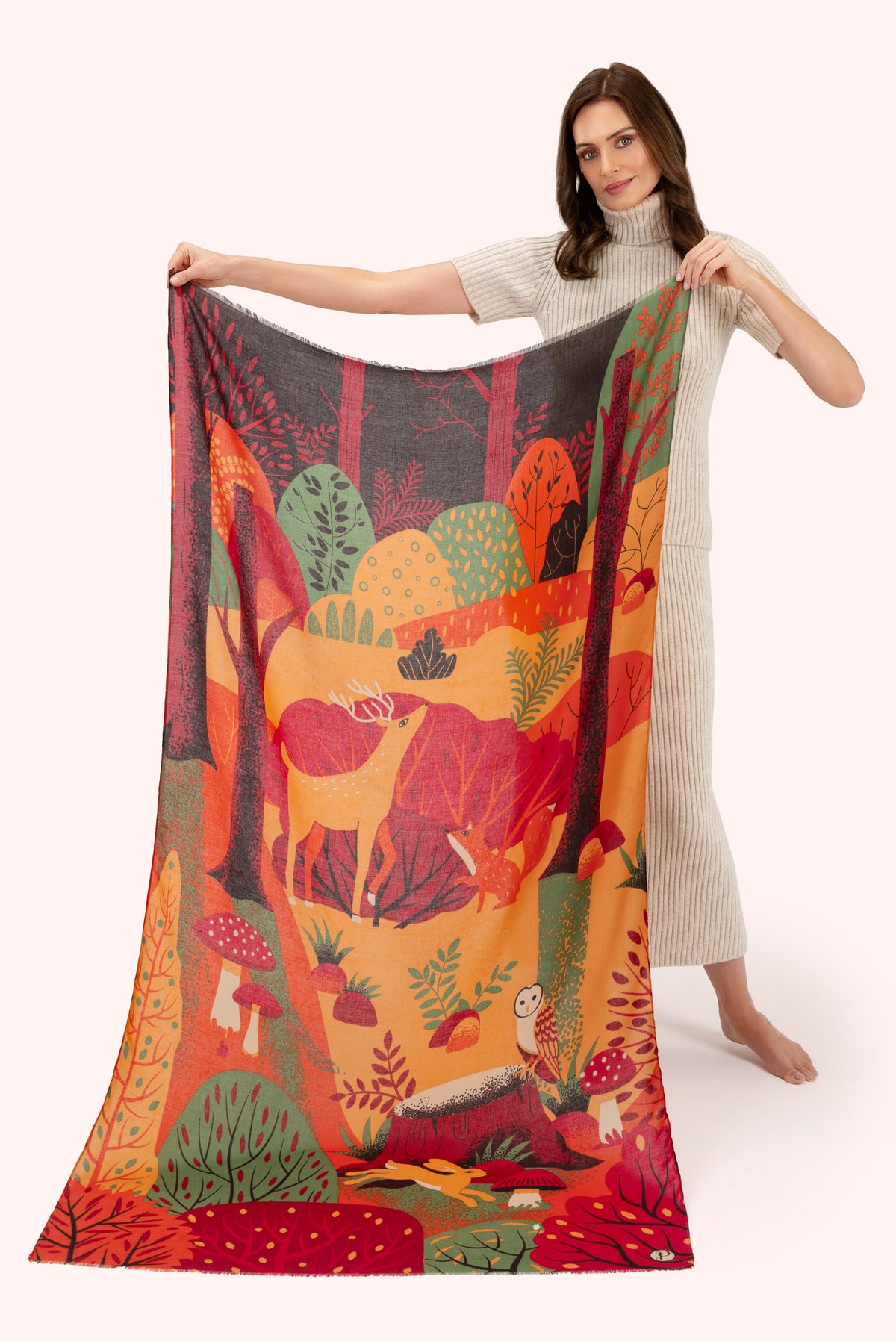 An image of the Powder Autumn Forest Friends Print Scarf