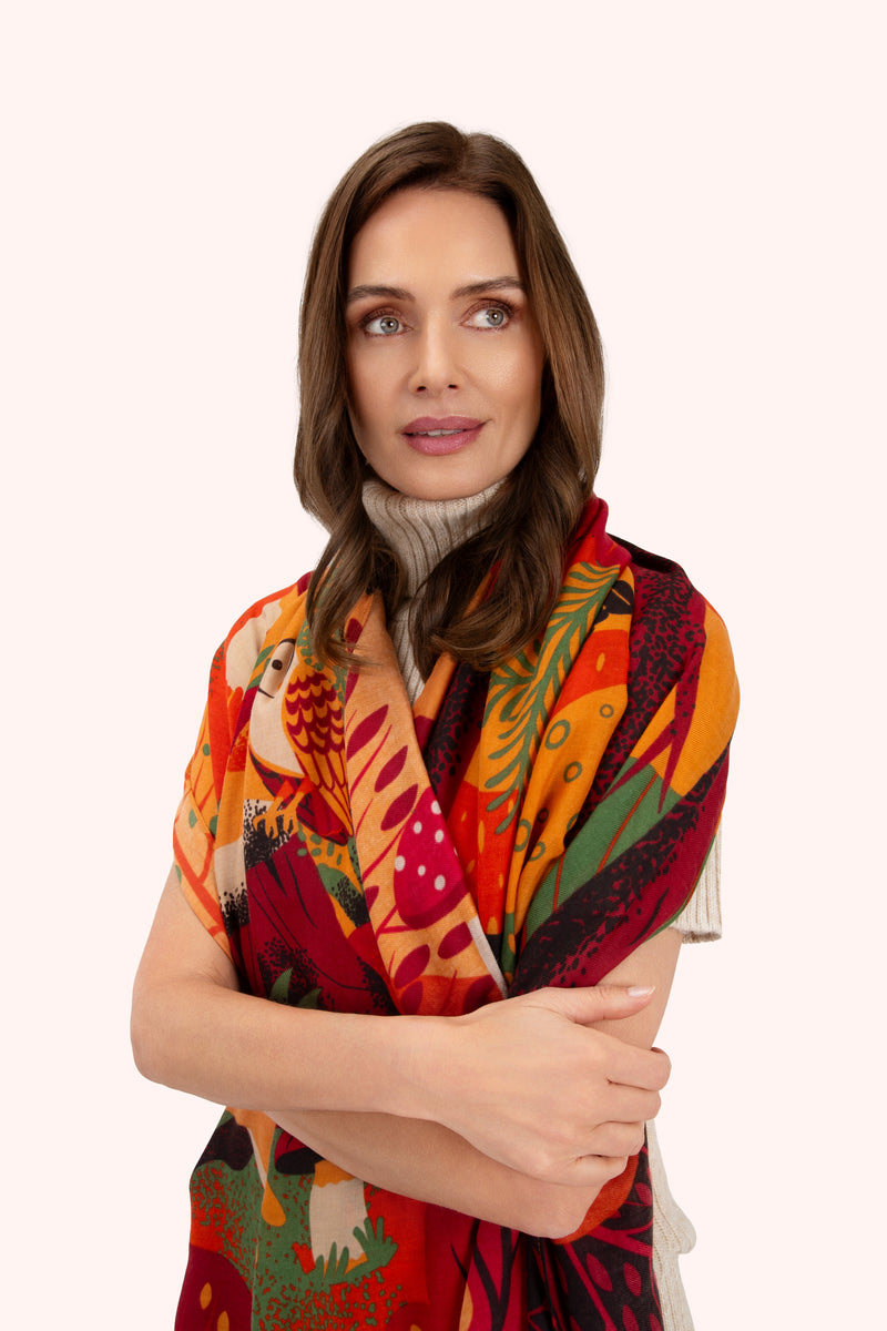 An image of the Powder Autumn Forest Friends Print Scarf