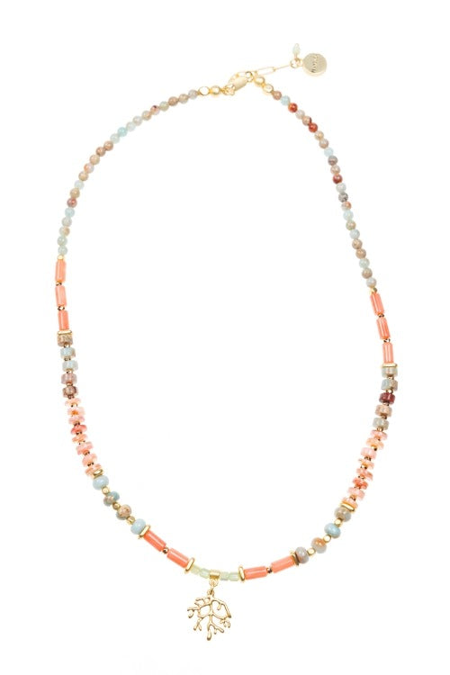 An image of the Pranella Sol Coral Fire Coral Necklace
