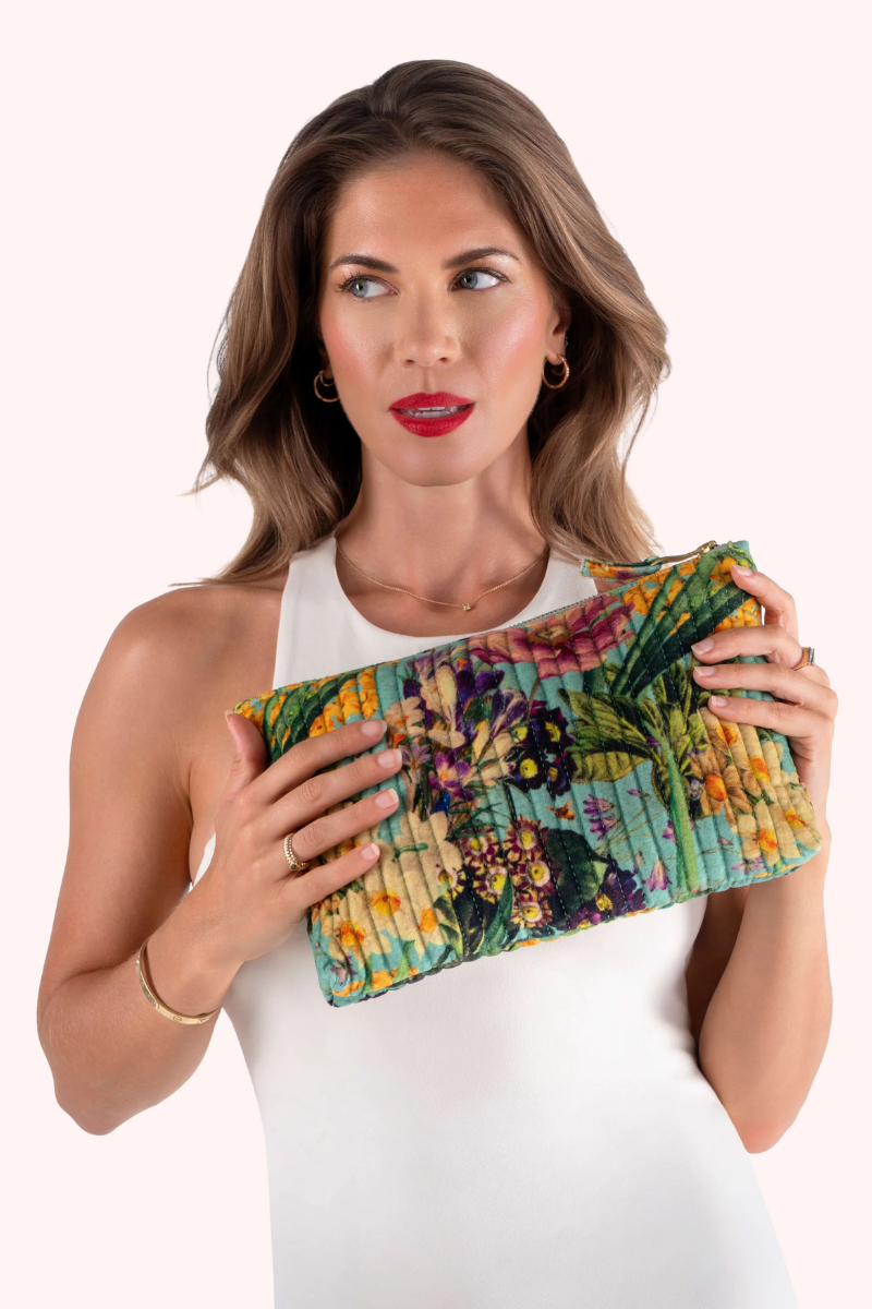 An image of the Powder Quilted Velvet Zip Pouch