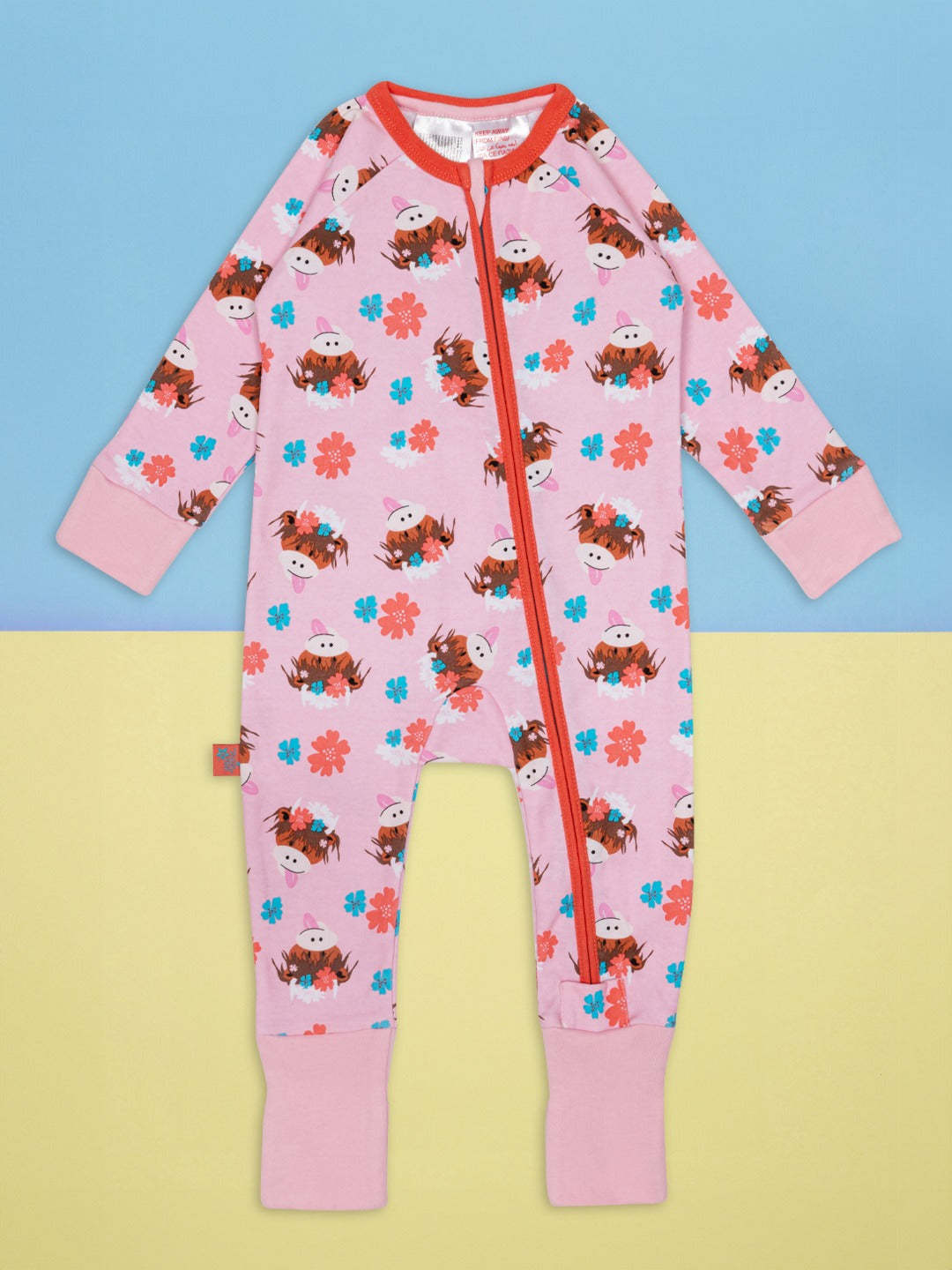 An image of the Blade & Rose Bonnie Highland Cow Zip Up Romper