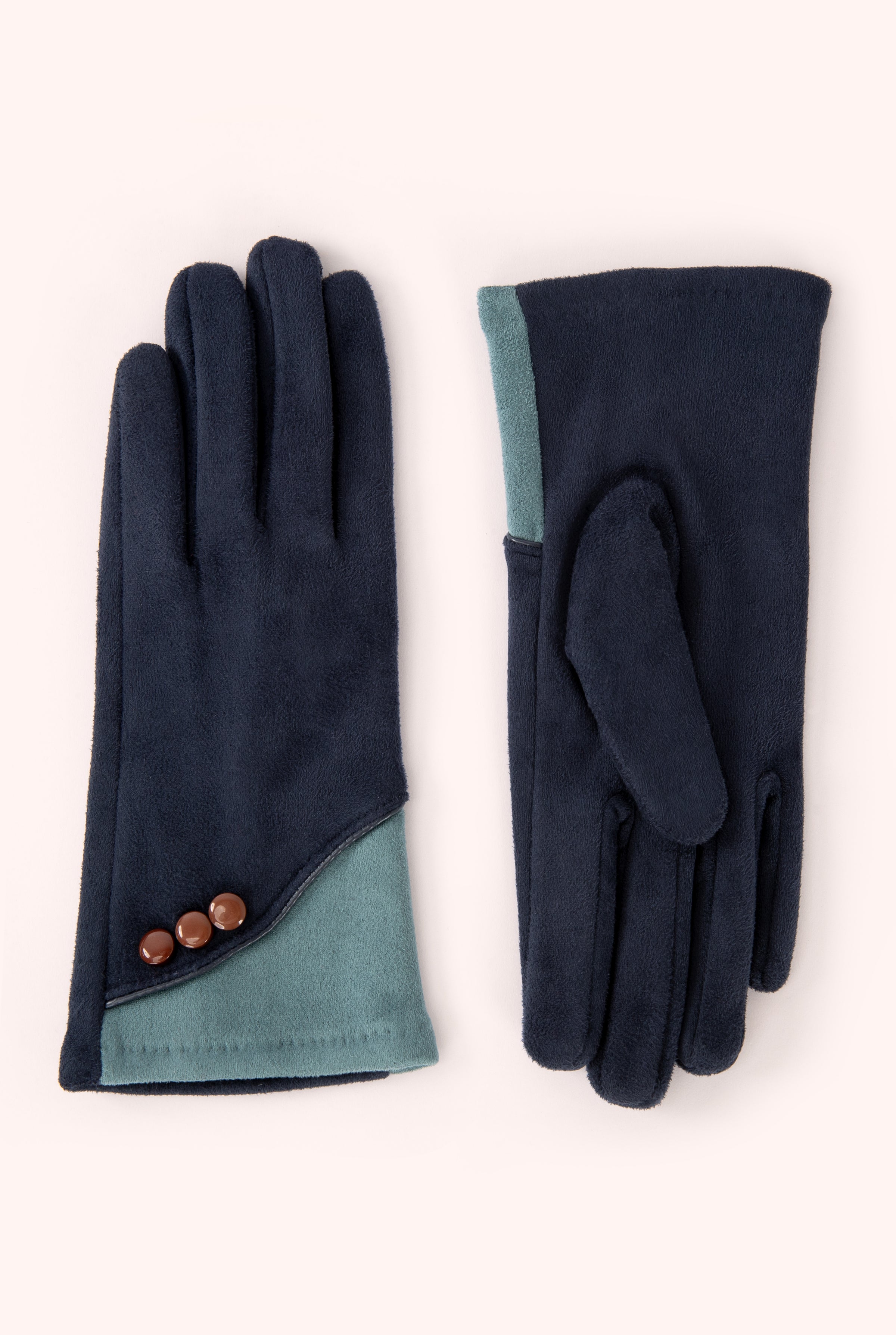 An image of the Powder Rowan Faux Suede Gloves Navy/Ice