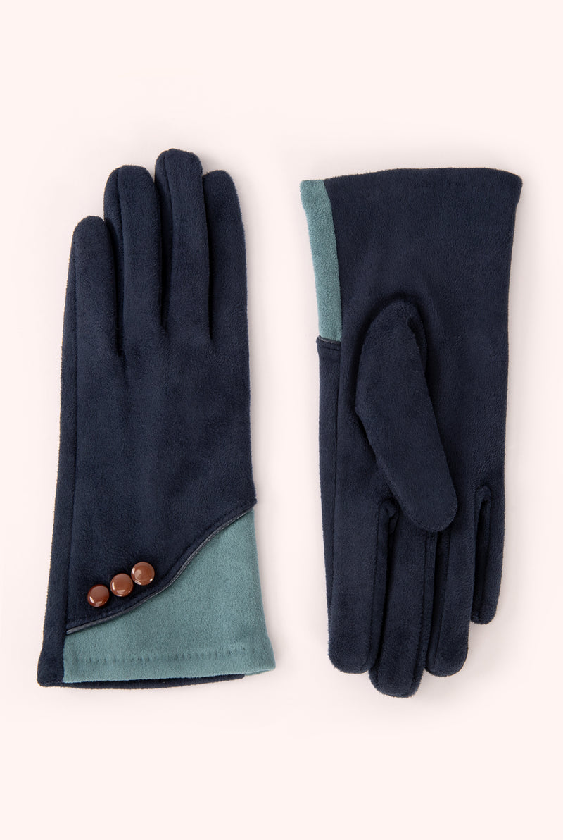 An image of the Powder Rowan Faux Suede Gloves Navy/Ice