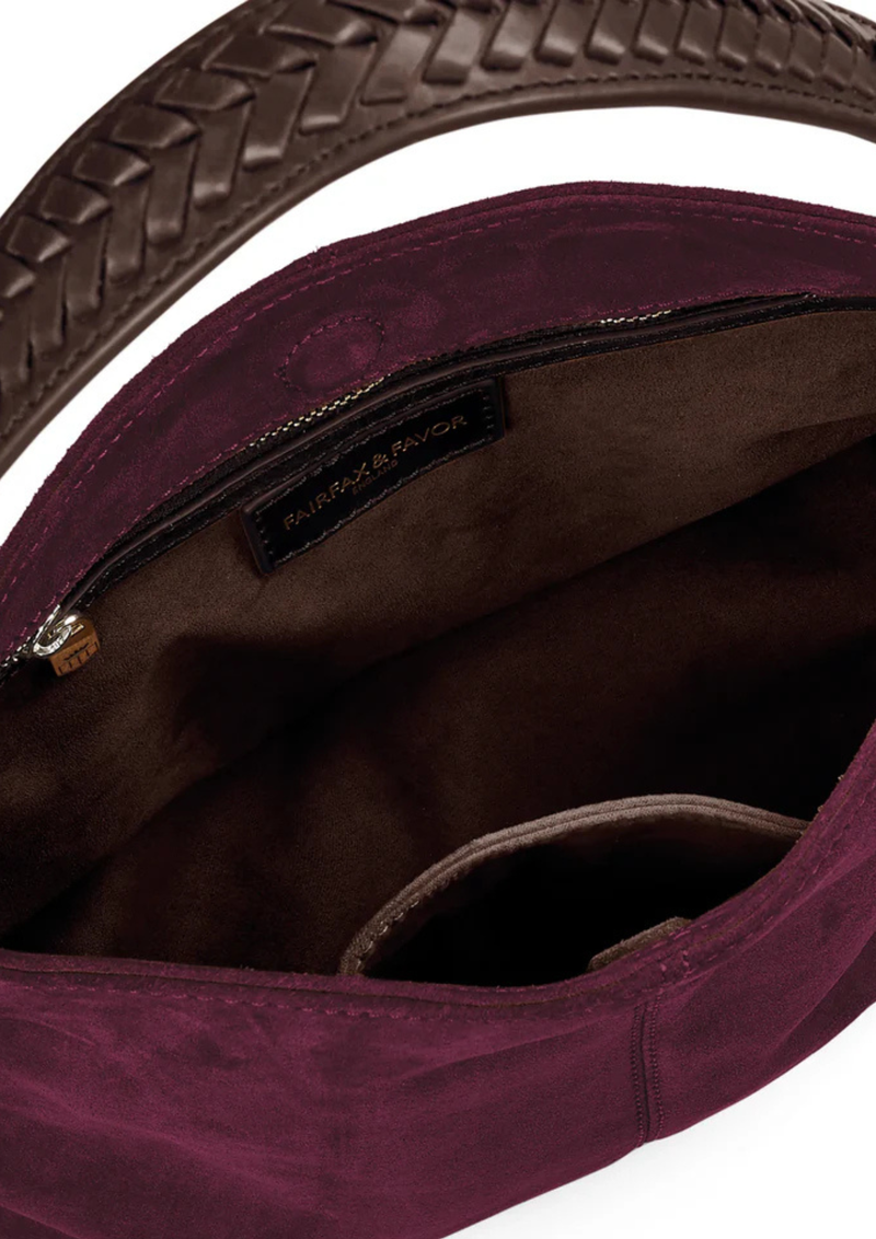 An image of the Fairfax & Favor Mini Tetbury Handbag Elderberry Suede