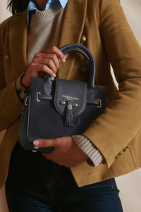 An image of the Fairfax & Favor Fairfax & Favor Mini Windsor Handbag Tan/Navy Suede