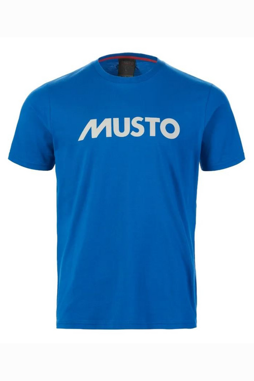 Musto Logo Tee. A short sleeve T-shirt with Musto logo on the chest and round neckline, in the colour Aruba Blue.