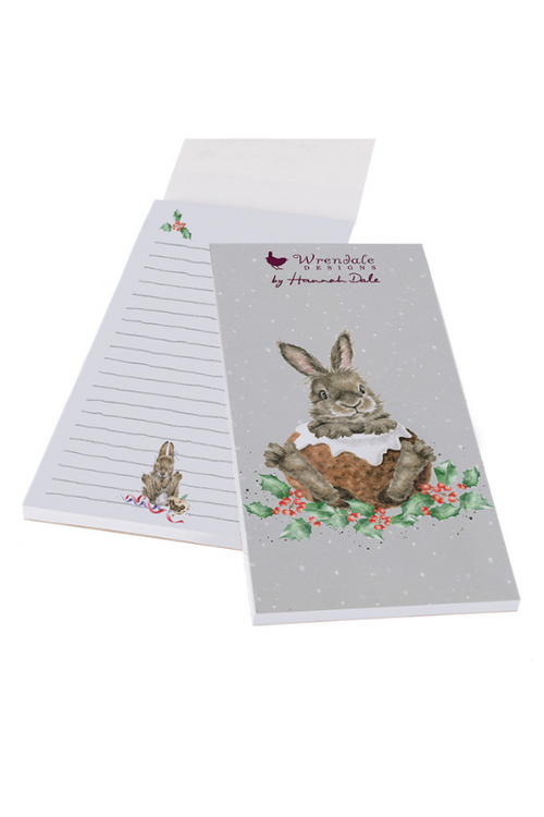 Wrendale Design Christmas Shopping Pad with a bunny in a Christmas Pudding design on the front.