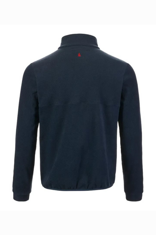 Musto Classic Fleece Pullover. A pullover fleece with collar buttons, contrast interior lining and embroidered Musto branding, in the colour navy.