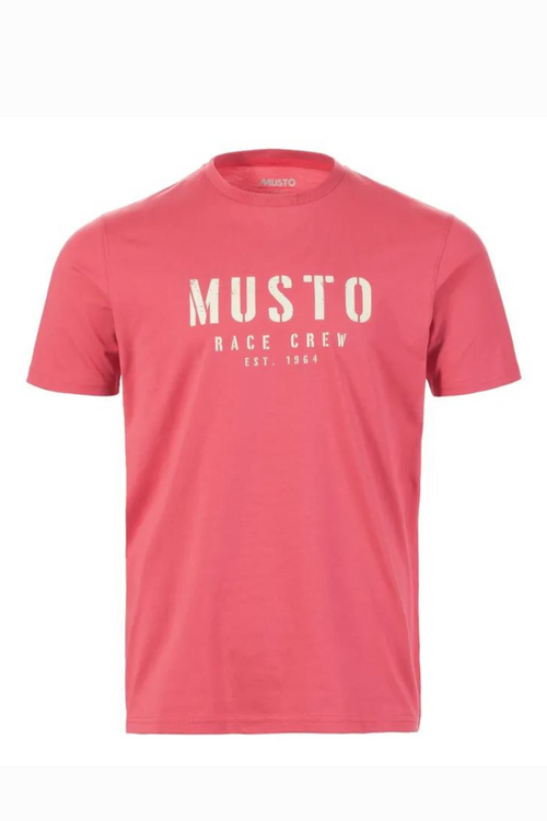 Musto Classic Musto Short Sleeve Tee. A short sleeve, crew neck T-shirt with Musto logo on the chest, in the colour Sweet Raspberry.