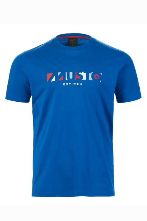 Musto 1964 Short Sleeve Tee. A short sleeve T-shirt with round neck and Musto logo. In the colour Aruba Blue.