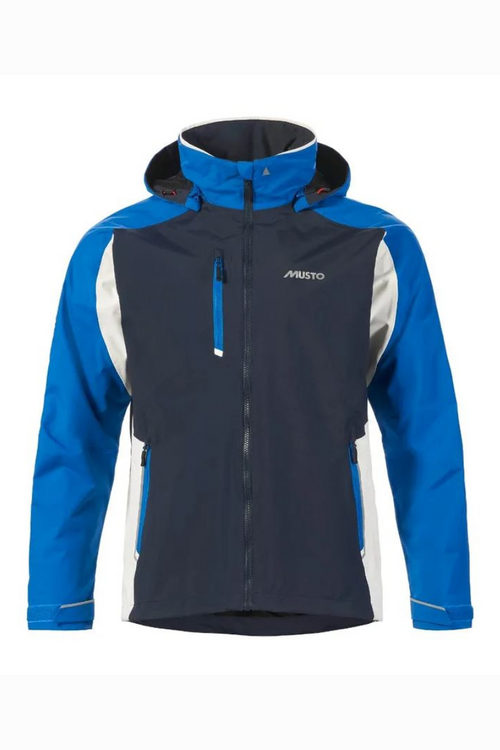 Musto Sardinia Jacket. A waterproof and windproof jacket with mesh lining and pockets, in the colour Aruba Blue.