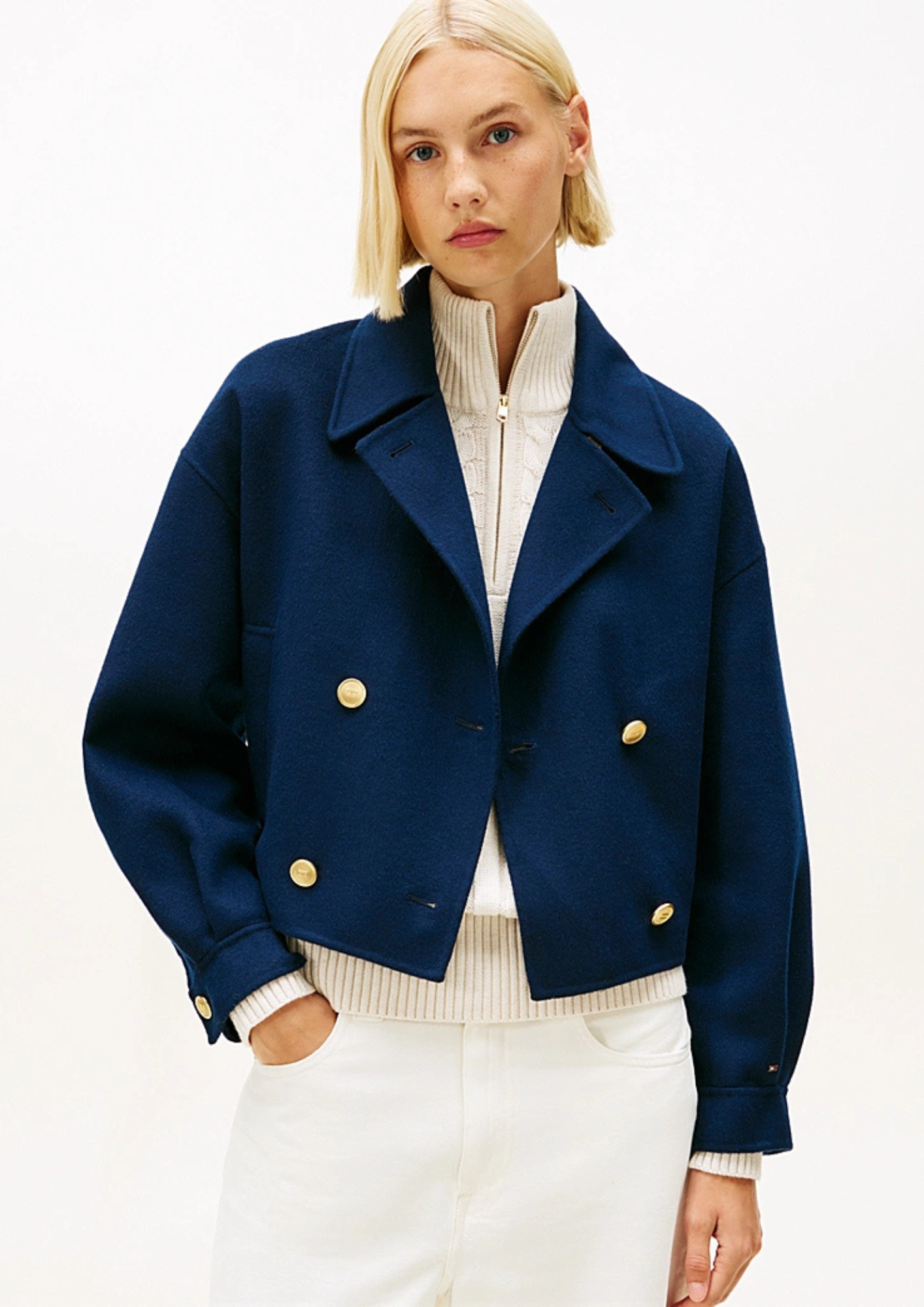 An image of the Tommy Hilfiger Gold Button Peacoat