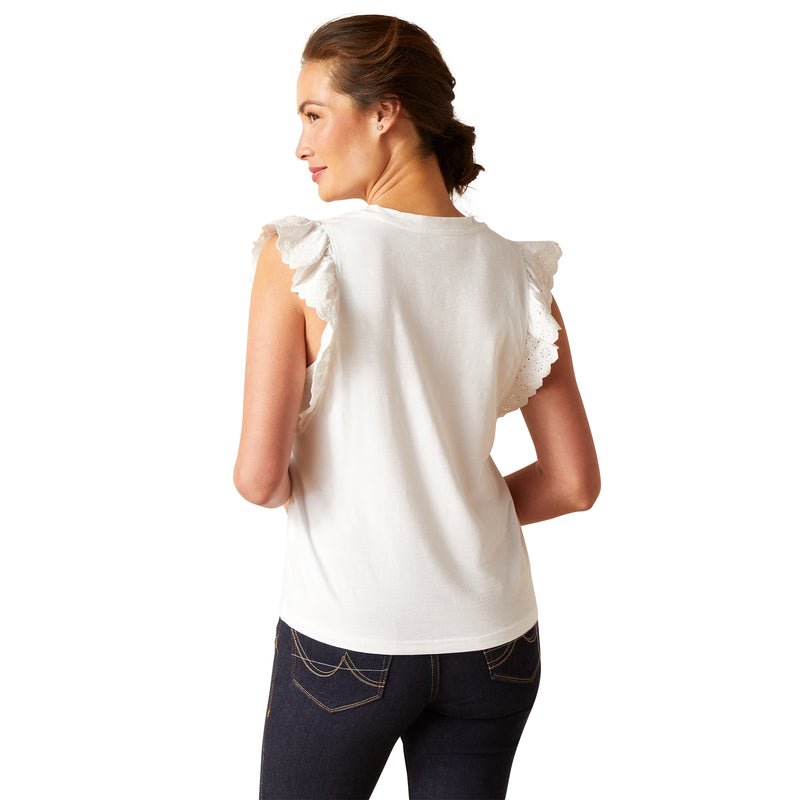 An image of a female model wearing the Ariat Ludlow Top in the colour White.