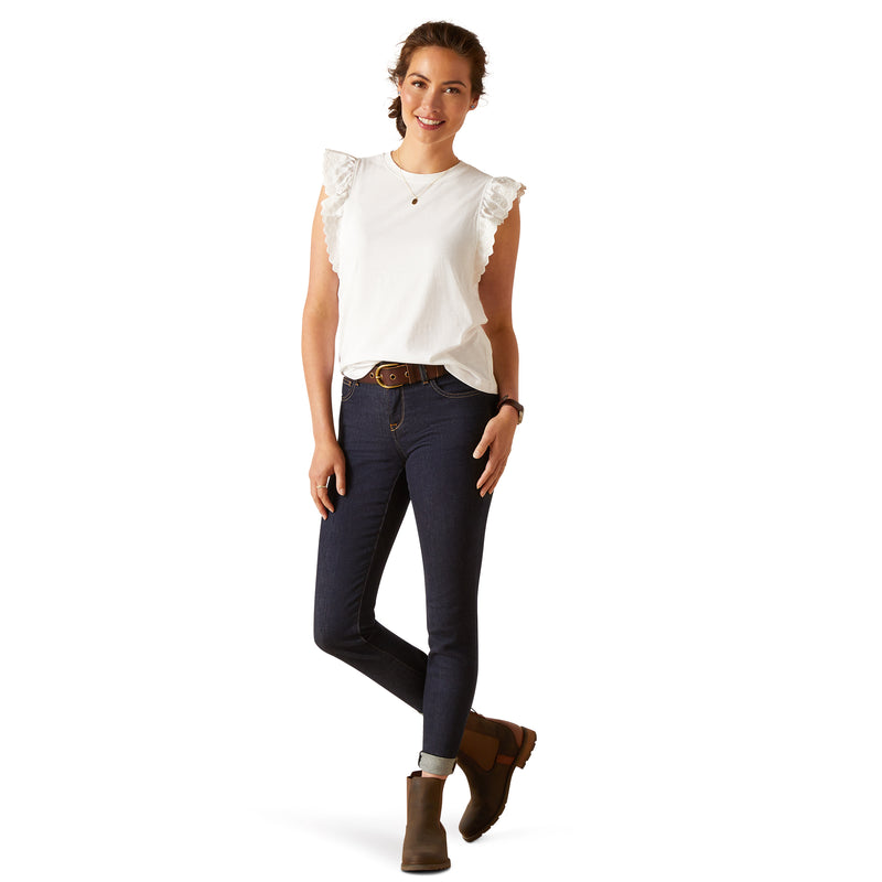 An image of a female model wearing the Ariat Ludlow Top in the colour White.