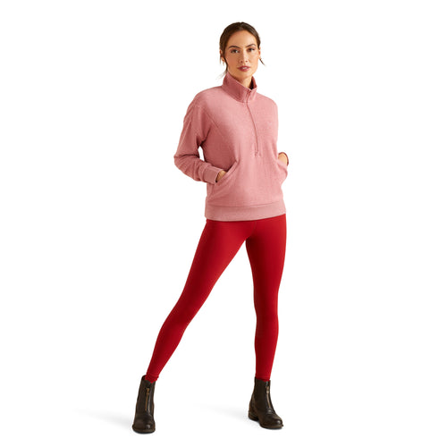Ariat Friday Cotton 1/2 Zip Sweatshirt. A long sleeve sweatshirt with 1/2 zip, pockets, and mock collar, in the colour Heather Dusty Rose.