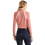 Ariat Sun Stopper 3.0 Long Sleeve Baselayer. A long sleeve baselayer top with mock collar, 3/4 zip and mesh panelling, in the style Slate Rose Dot.
