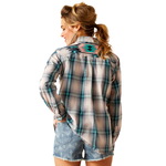 An image of a female model wearing the Ariat Billie Jean Shirt in the colour Tomboy Plaid