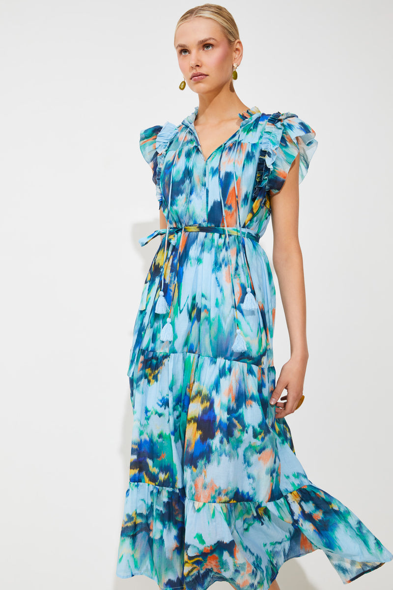 An image of the Suncoo Calipso Print Tiered Midi Dress