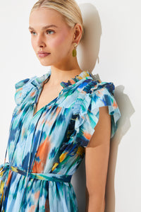 An image of the Suncoo Calipso Print Tiered Midi Dress