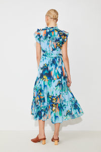 An image of the Suncoo Calipso Print Tiered Midi Dress