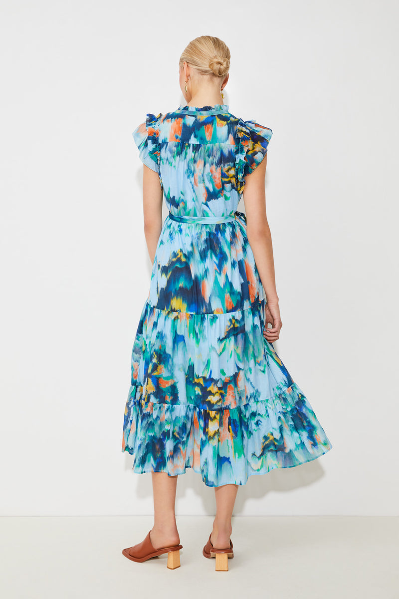 An image of the Suncoo Calipso Print Tiered Midi Dress