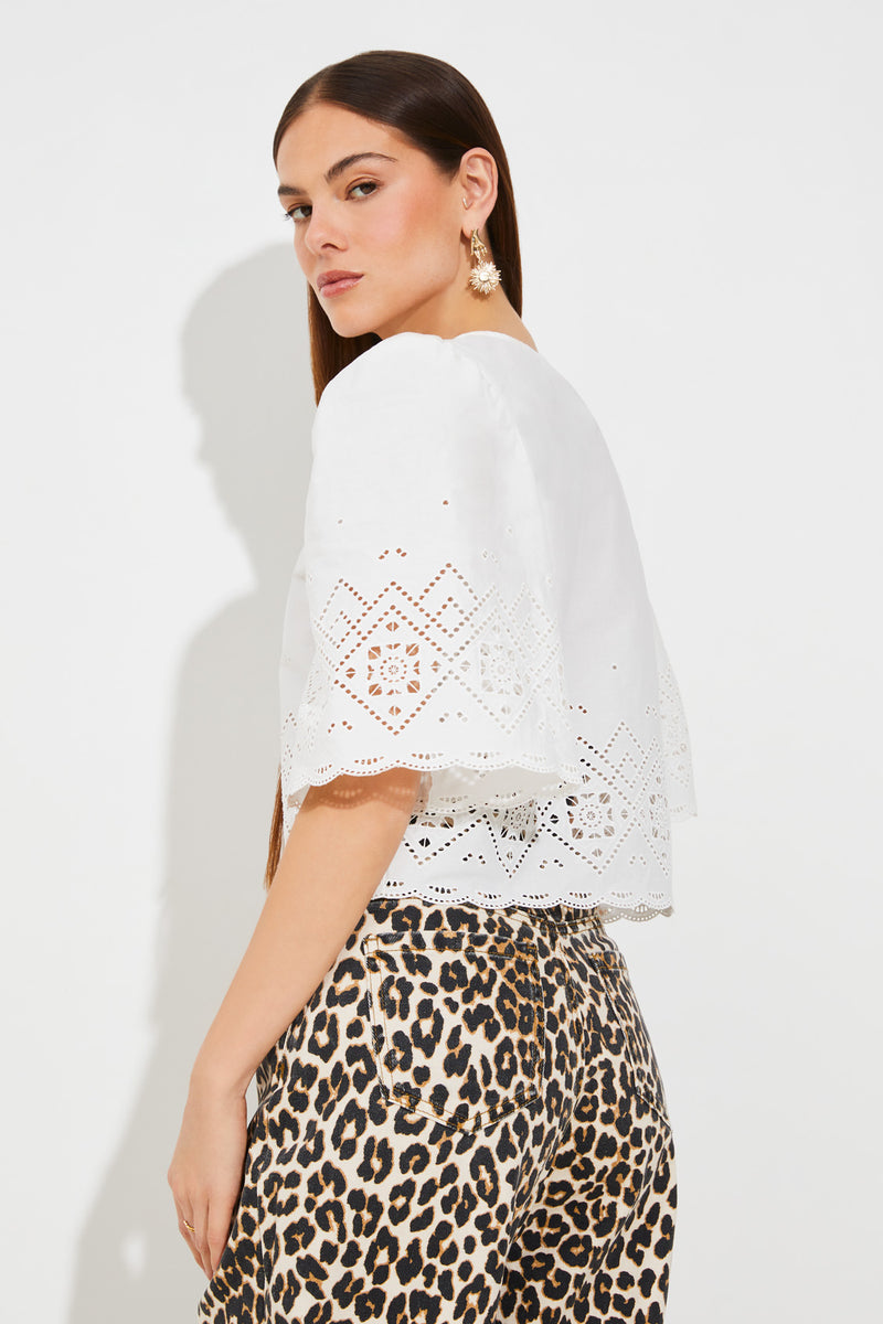 An image of the Suncoo Linda Short Embroidered Blouse
