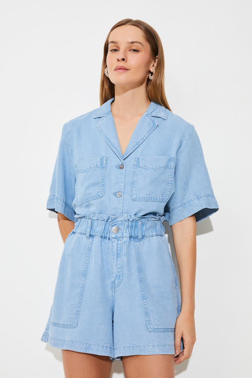 An image of the Suncoo Kiki Denim Paper Bag Shorts