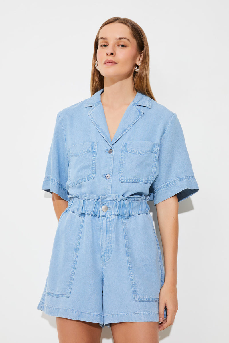 An image of the Suncoo Kiki Denim Paper Bag Shorts