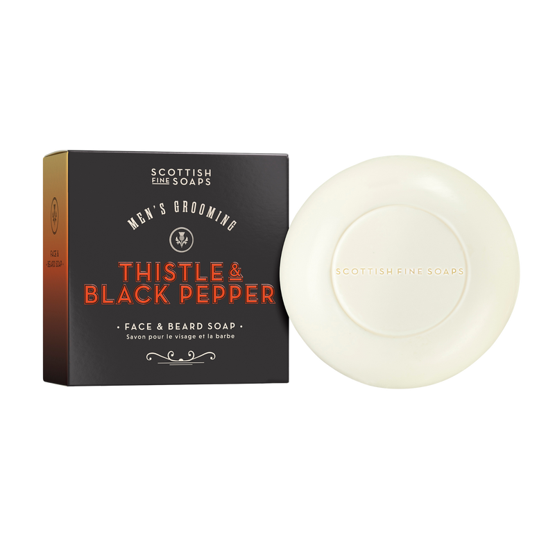 An image of the Scottish Fine Soaps Men's Grooming Face & Beard Soap 100g in Carton