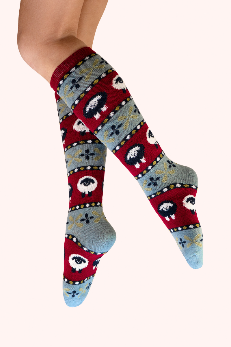 Fair Isle Sheep Knee High Socks