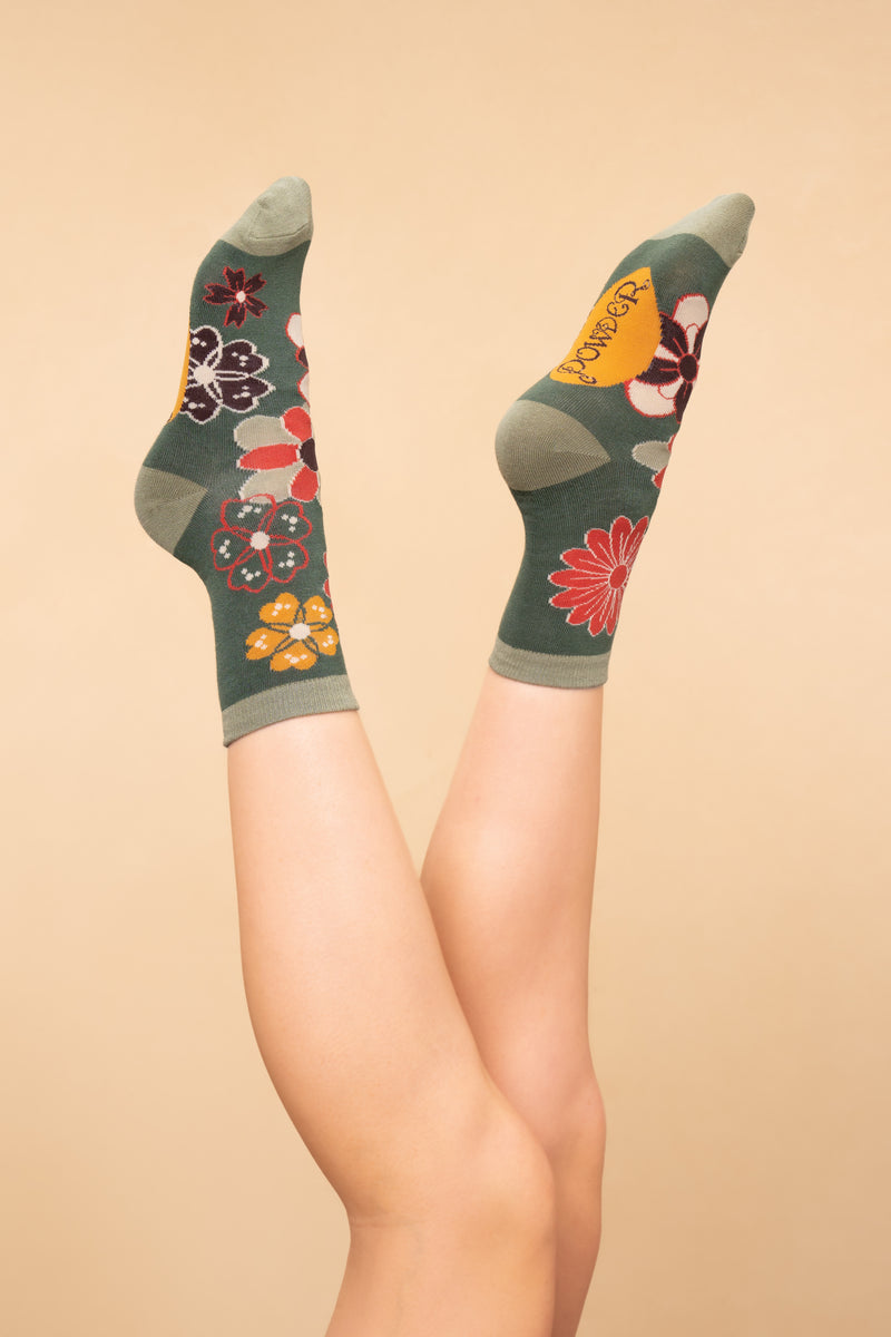 An image of the Powder 70's Floral Ankle Socks