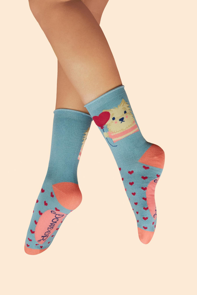 An image of the Powder Thoughtful Lover Puppy Ankle Socks - Denim