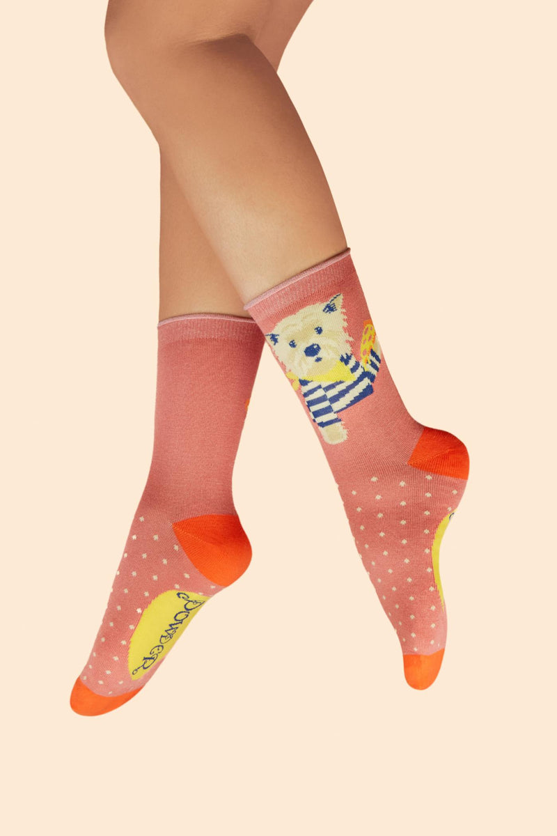 An image of the Powder Puppy Pizza Lover Ankle Socks - Coral