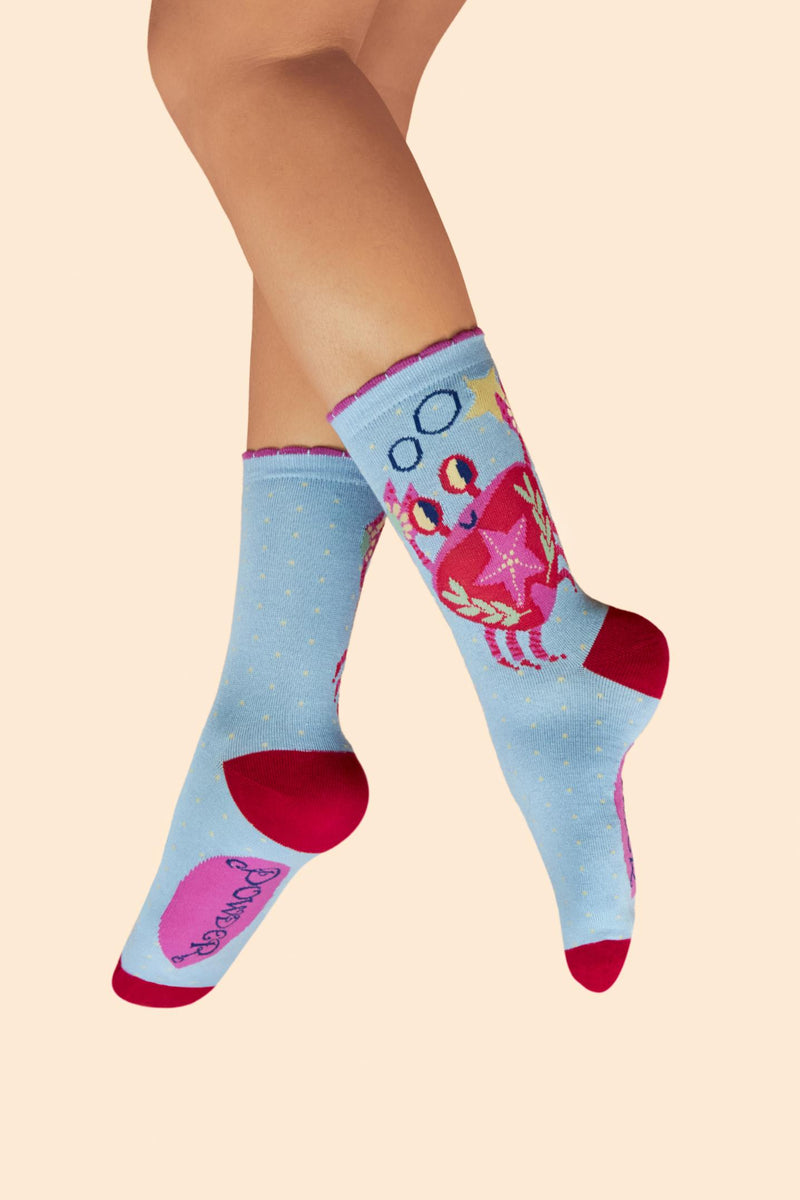 An image of the Powder Seafaring Crab Ladies Ankle Socks - Cornflower