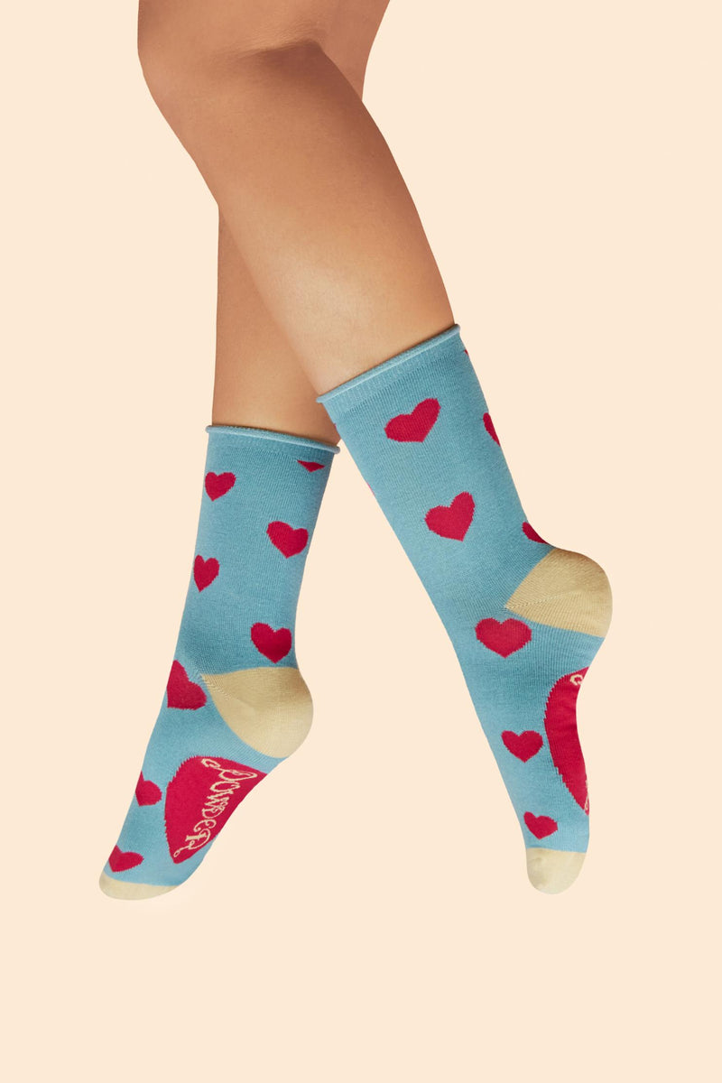 An image of the Powder Hearts Ladies Ankle Socks - Denim