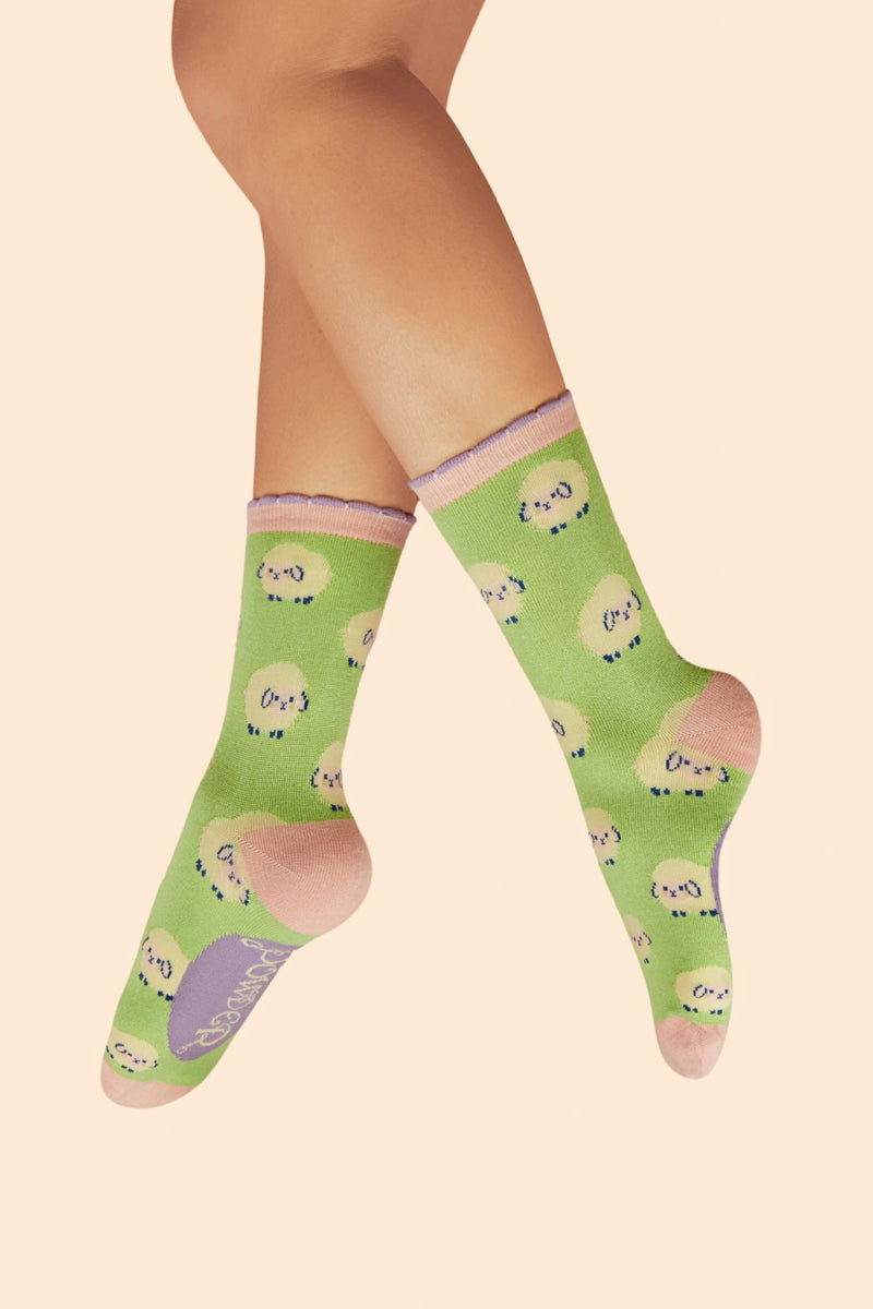 An image of the Powder Marshmallow Sheep Ladies Ankle Socks - Ice Blue