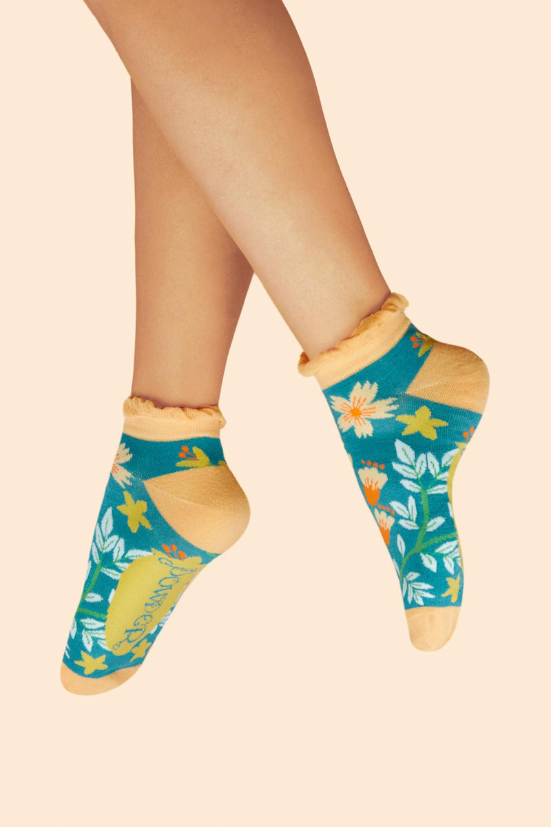 An image of the Powder Heavenly Hedgerow Ladies Trainer Socks - Teal