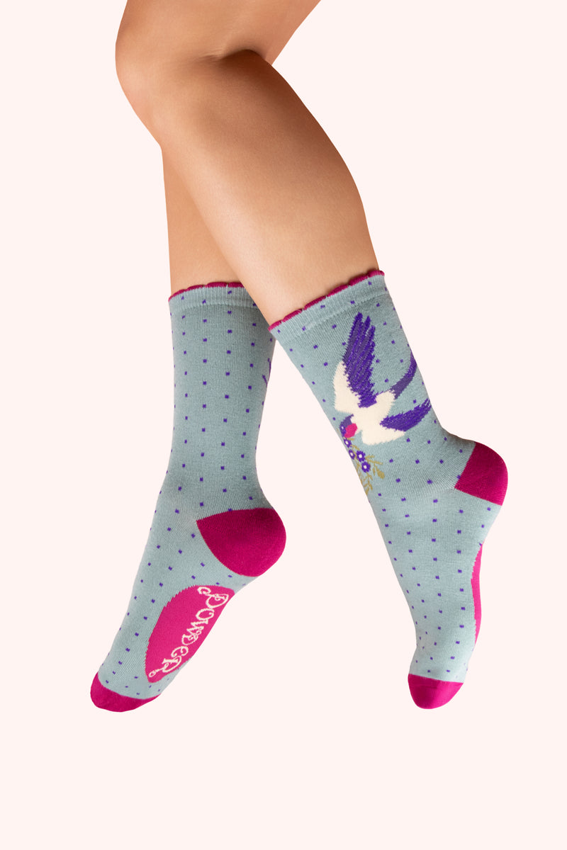 An image of the Powder Swooping Swallow Ankle Socks