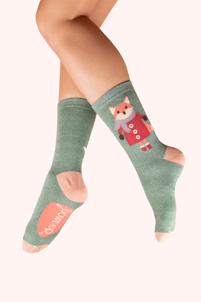 An image of the Powder Cosy Fox Glitter Ankle Socks