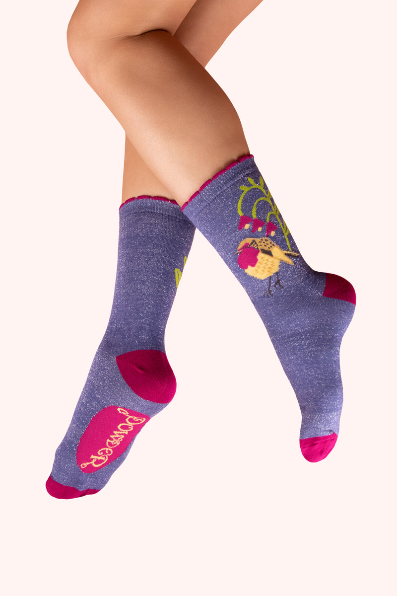 An image of the Powder Robin Red Breast Glitter Ankle Socks