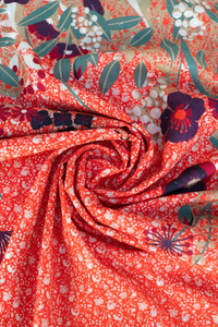 Floral Hedgerow Cotton Polin Scarf - Tangerine