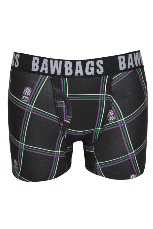 Bawbags Tartan Boxer Shorts. A pair of tartan boxer shorts featuring the Bawbags logo.
