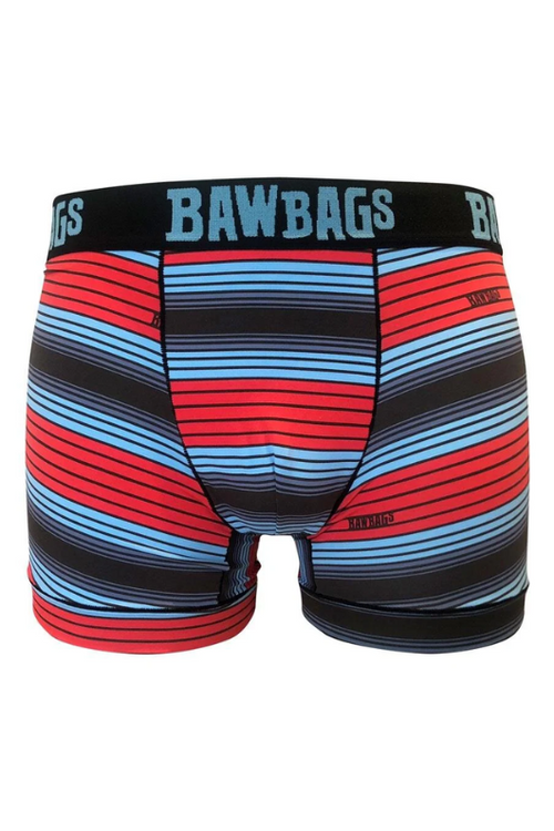 An image of the Teenage Cancer Trust Cool De Sacs Boxers with striped red pattern.