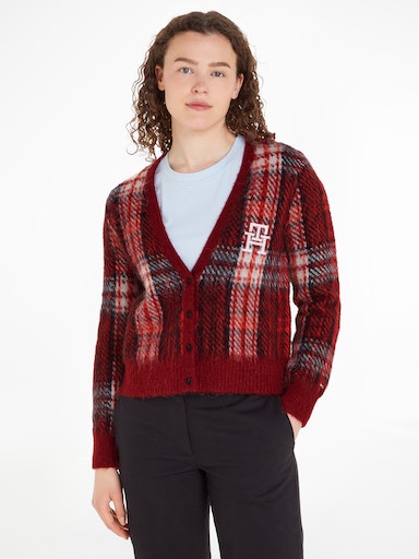 An image of the Tommy Hilfiger Tartan Check V-Neck Cardi