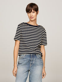 An image of the Tommy Hilfiger Stripe Boat Neck Relaxed T-Shirt