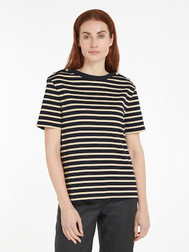 An image of the Tommy Hilfiger Stripe Boat Neck Relaxed T-Shirt