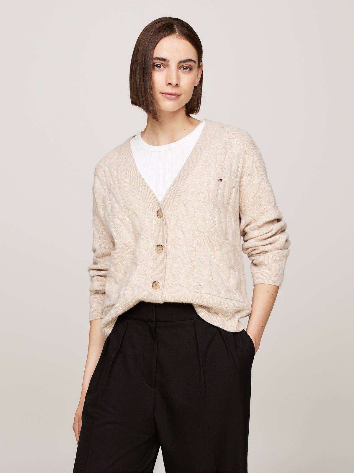 An image of the Tommy Hilfiger Pure Wool Oversized V-Neck Cardigan