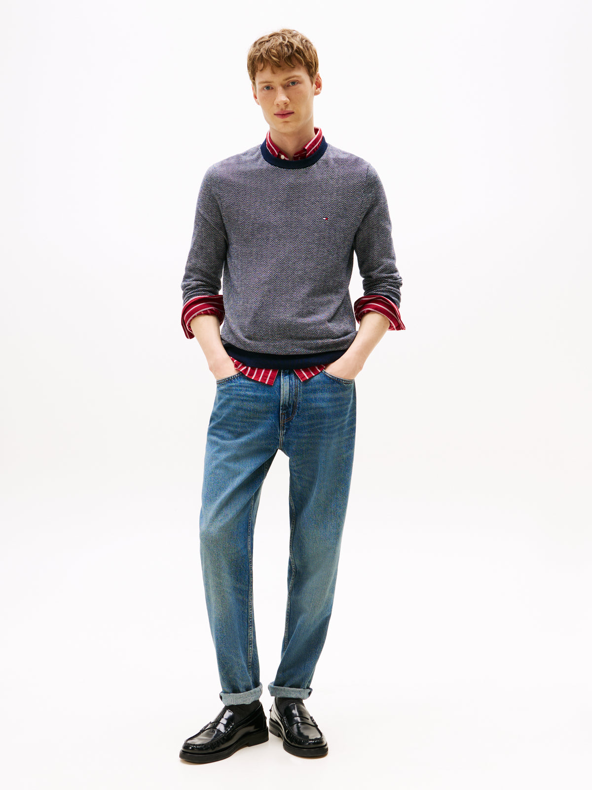 An image of the Tommy Hilfiger Herringbone Knit Jumper With Cashmere