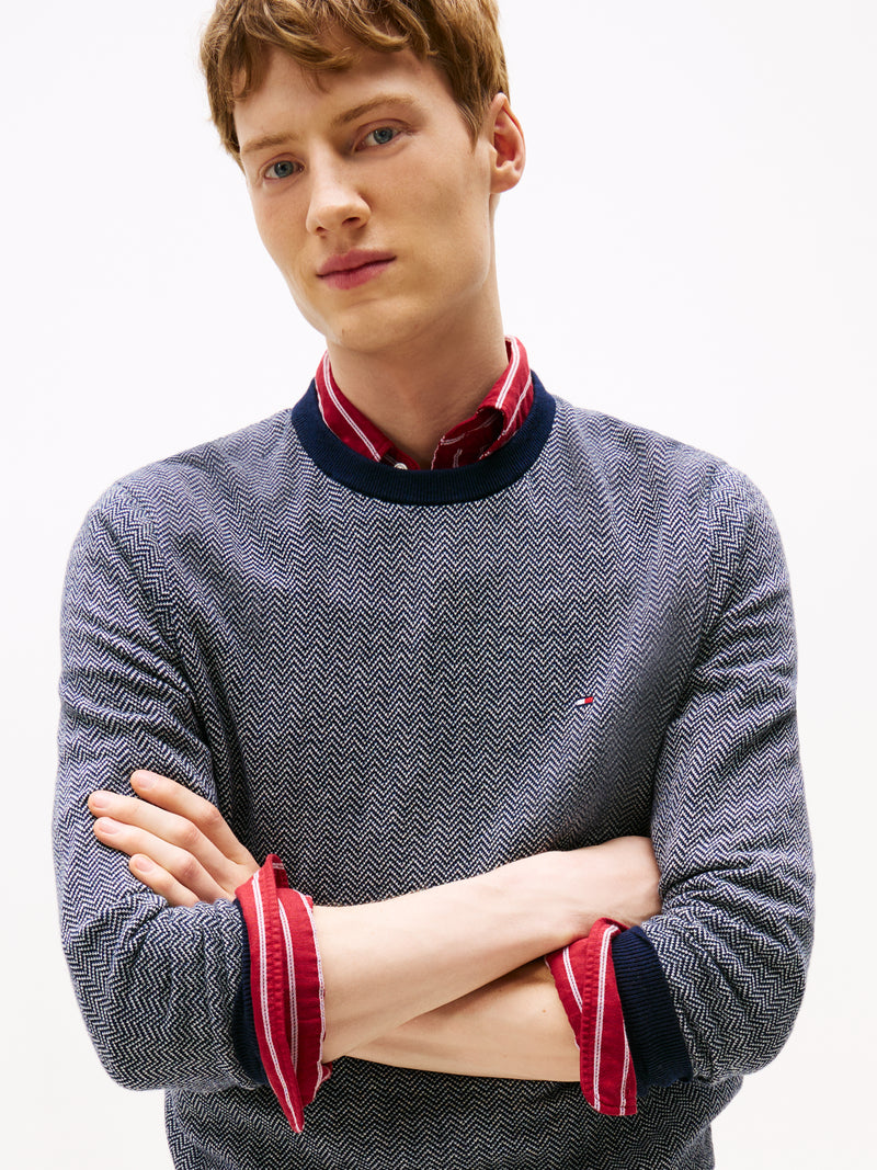 An image of the Tommy Hilfiger Herringbone Knit Jumper With Cashmere